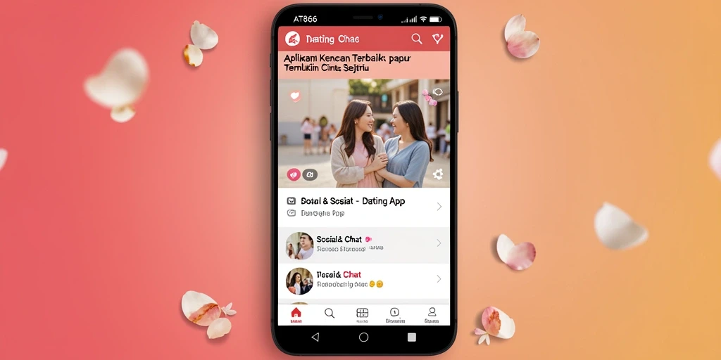 Antarmuka pengguna aplikasi Dating App AT866 yang menarik dan interaktif.